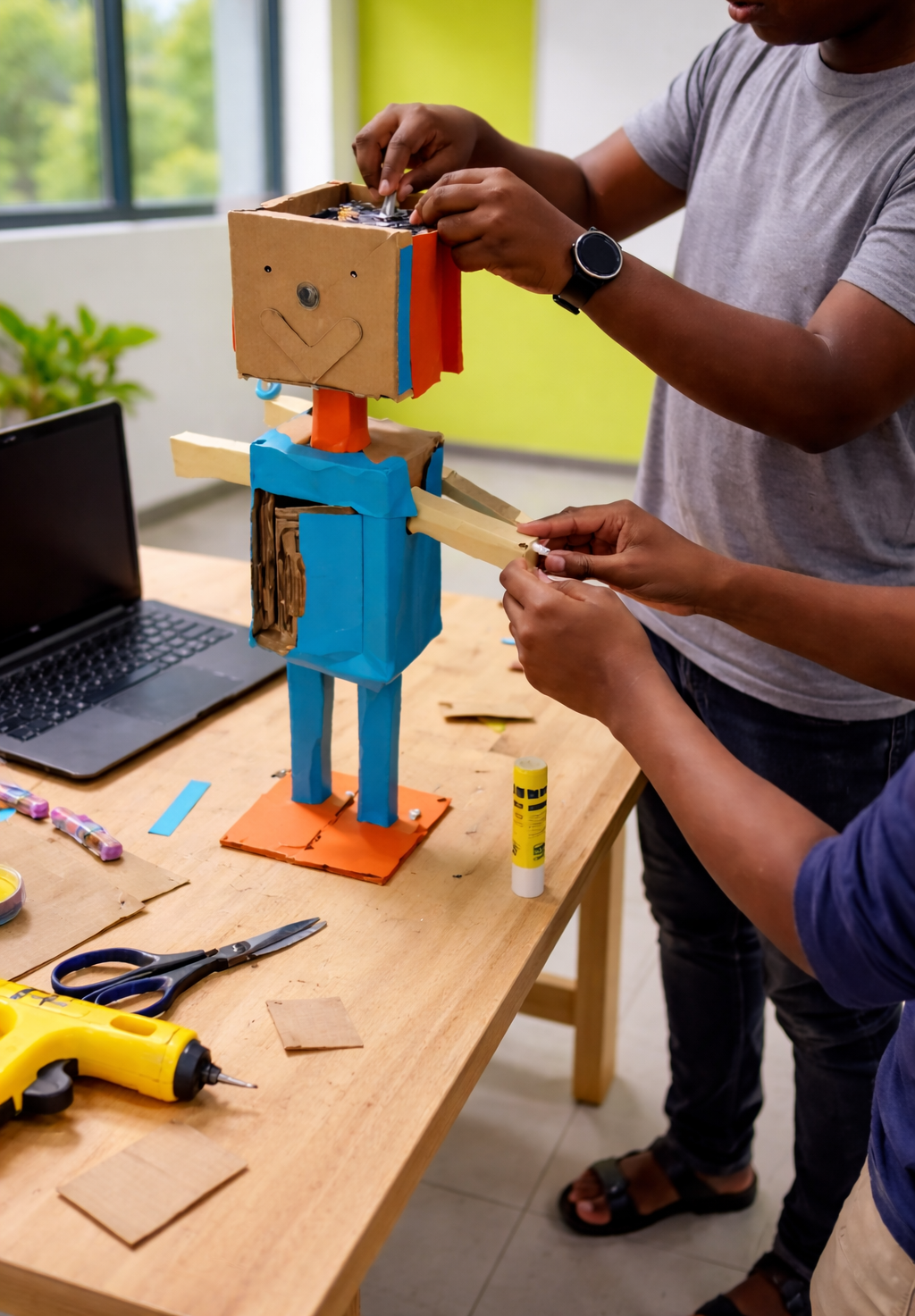 Students building robotics projects